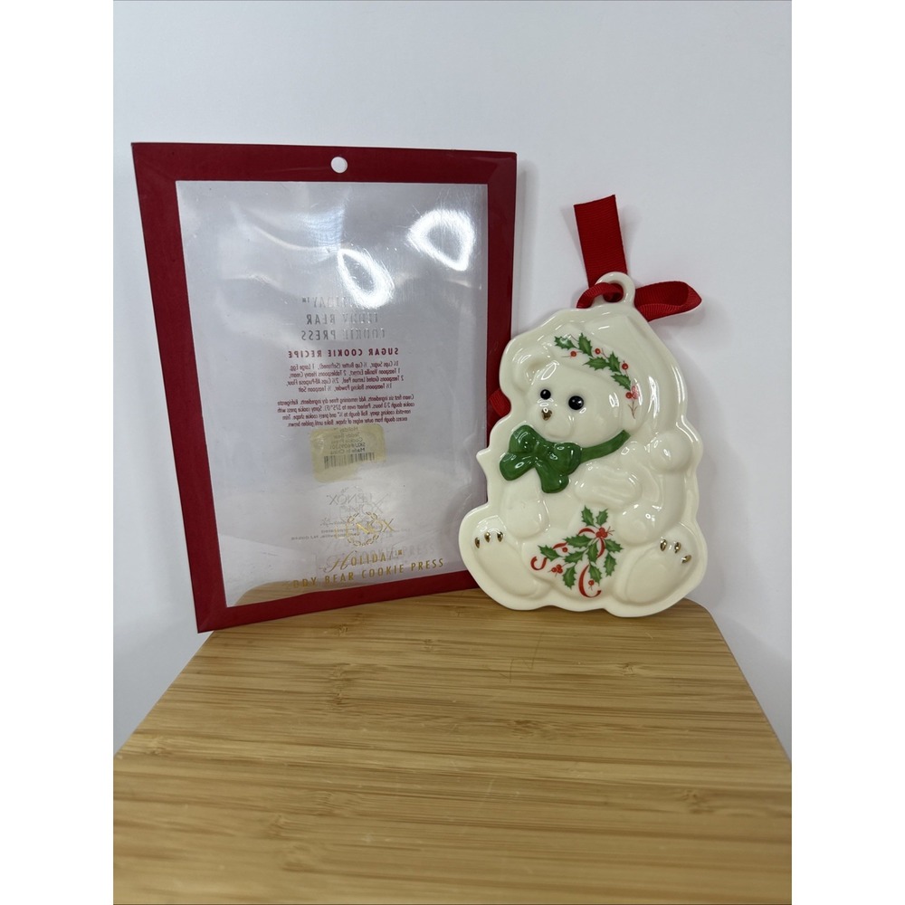 Lenox Holiday Teddy Bear Cookie Press Porcelain‎ Christmas Ornament w/Sleeve